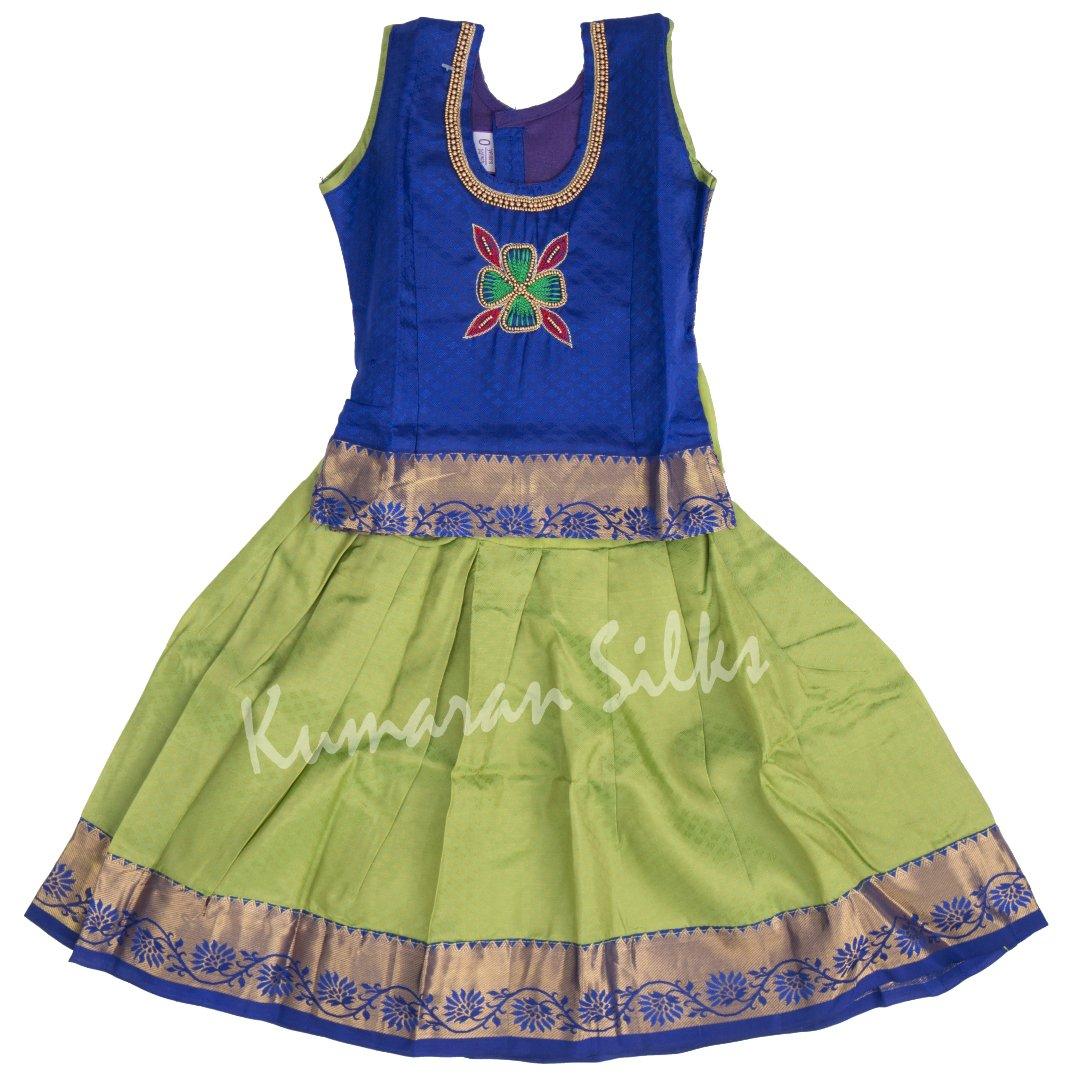 Pure Silk Dark Blue 0 Year Baby Pavada Set 03