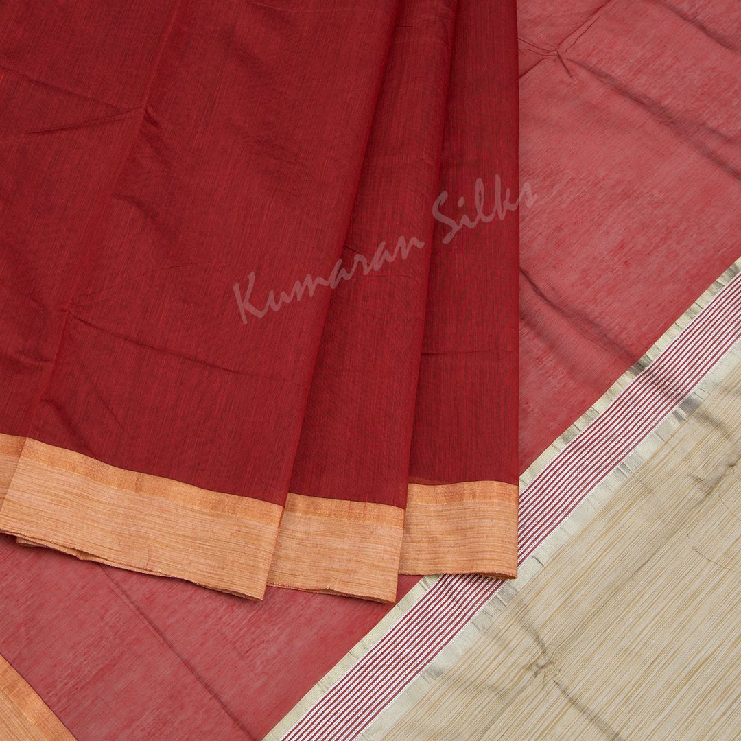 Solid/Plain Handloom Cotton Silk Plain Saree With Red Border For