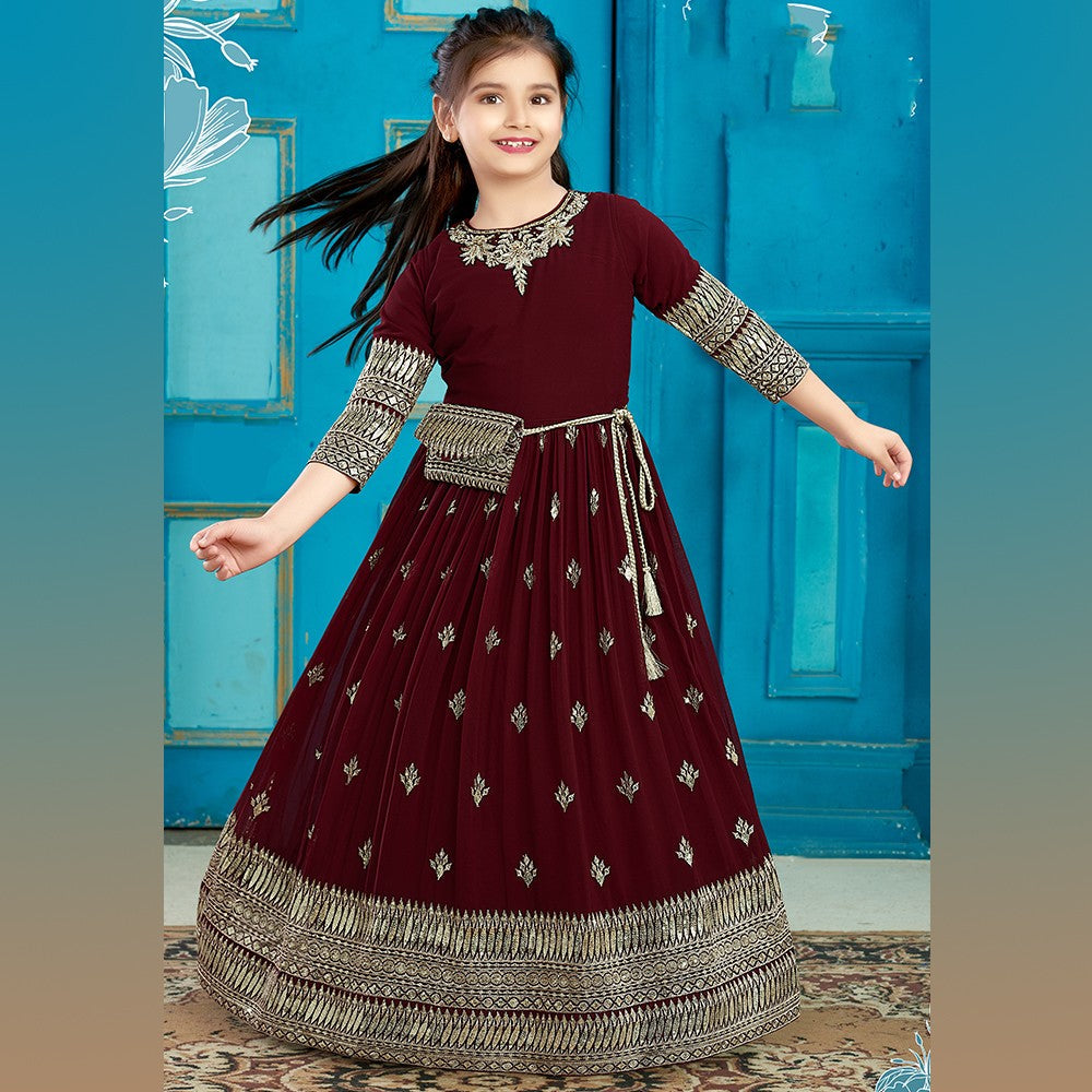 Georgette Dark Brown Long Frock