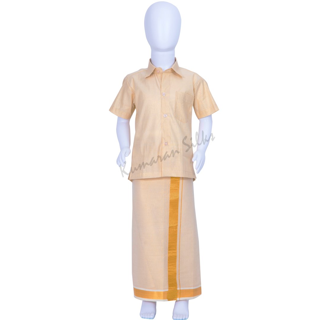 Copper Tissue Shirt And Dhoti Set