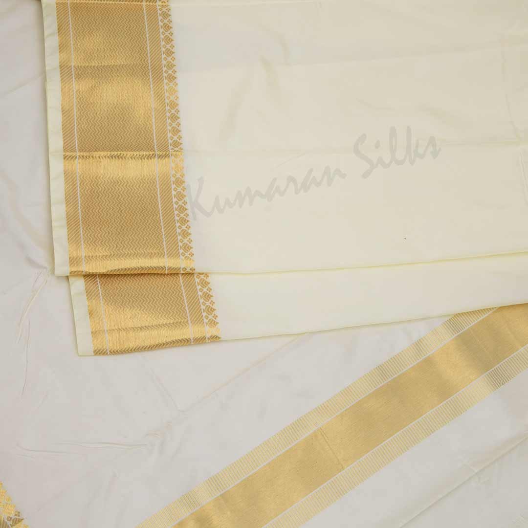 Cream Semi Silk 8 Mozham Dhoti With Matching Shirt Material 05 - Kumaran Silks