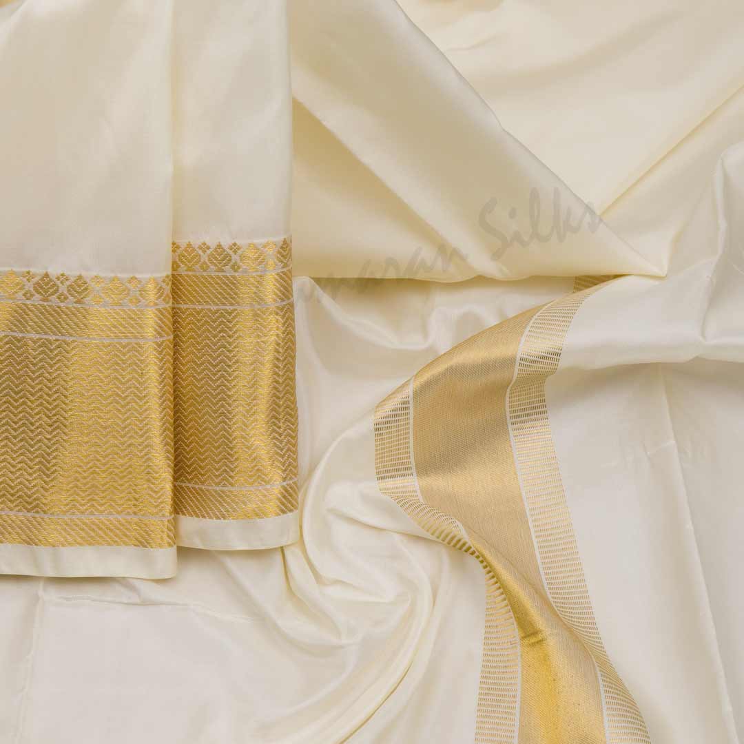 Cream Semi Silk 8 Mozham Dhoti With Matching Shirt Material 05 - Kumaran Silks