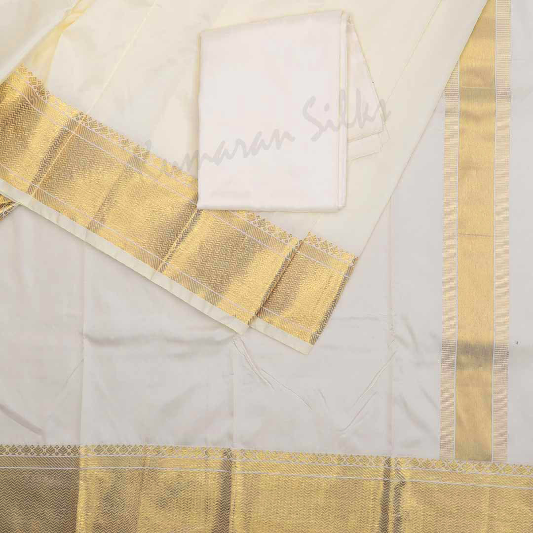 Cream Semi Silk 8 Mozham Dhoti With Matching Shirt Material 05 - Kumaran Silks