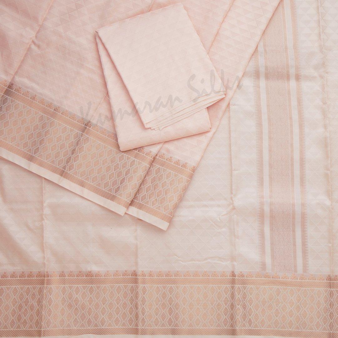 Light Peach Semi Silk 8 Mozham Dhoti With Matching Shirt Material - Kumaran Silks