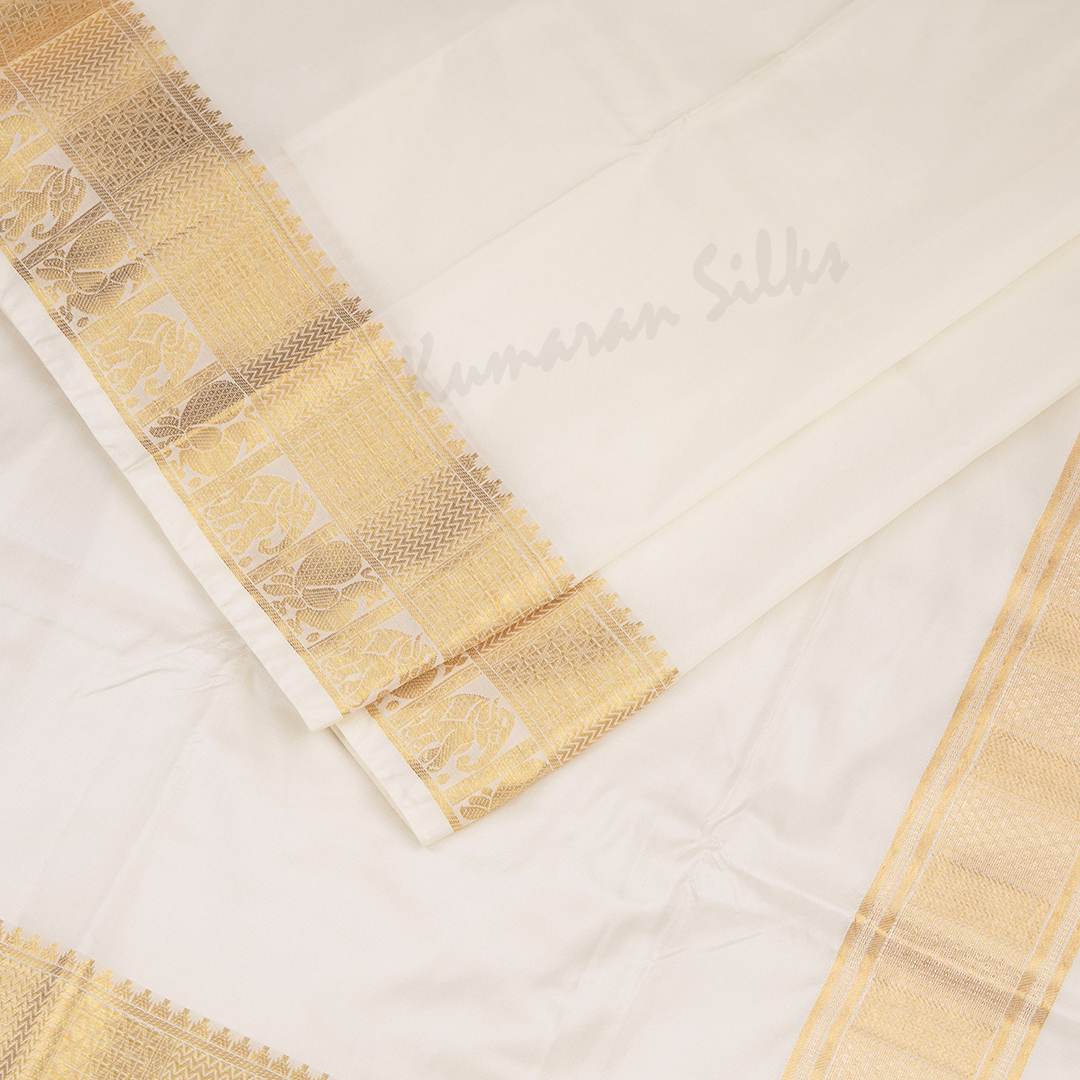 Cream Semi Silk 8 Mozham Dhoti With Matching Shirt Material 06 - Kumaran Silks