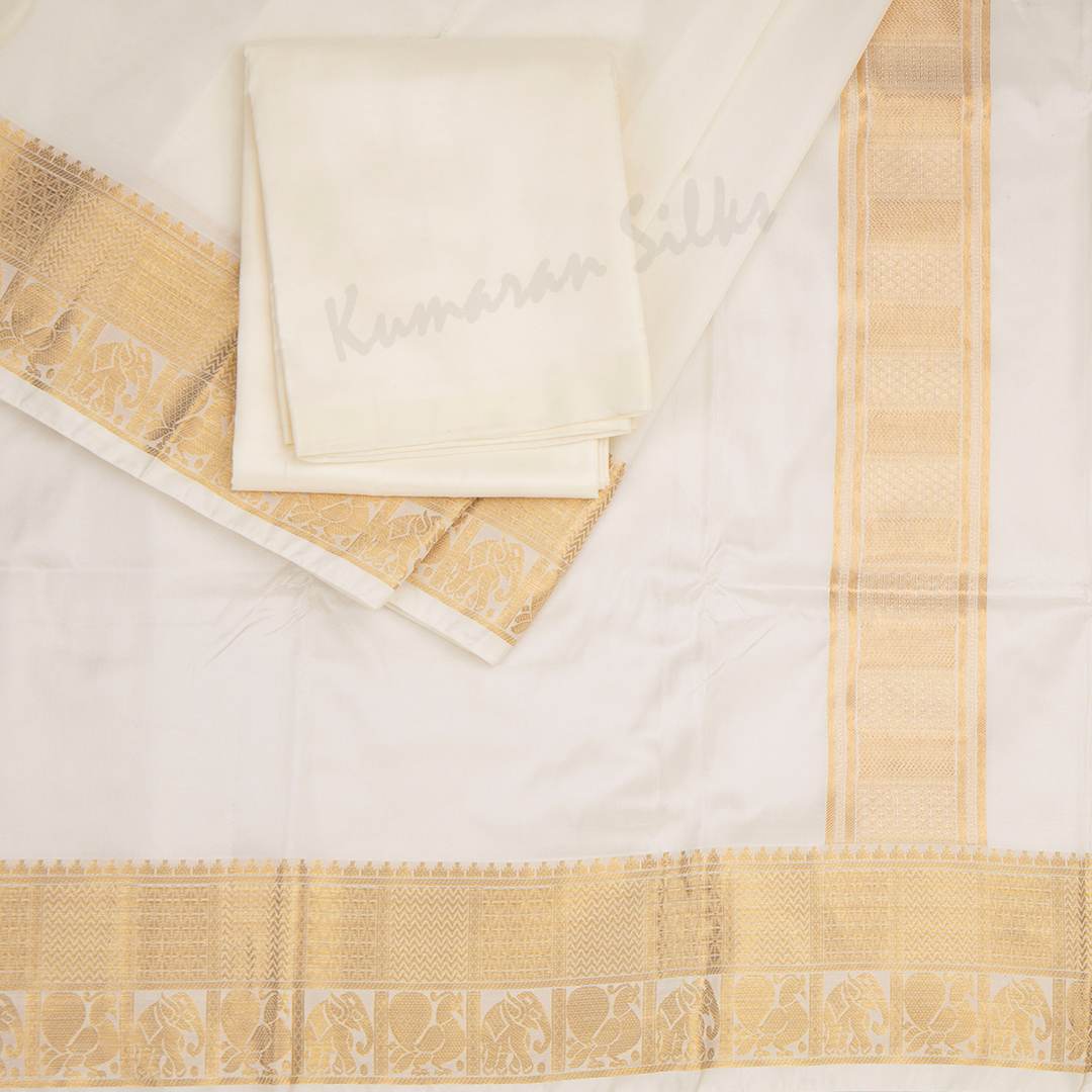 Cream Semi Silk 8 Mozham Dhoti With Matching Shirt Material 06 - Kumaran Silks