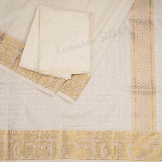 Cream Semi Silk 8 Mozham Dhoti With Matching Shirt Material 07 - Kumaran Silks