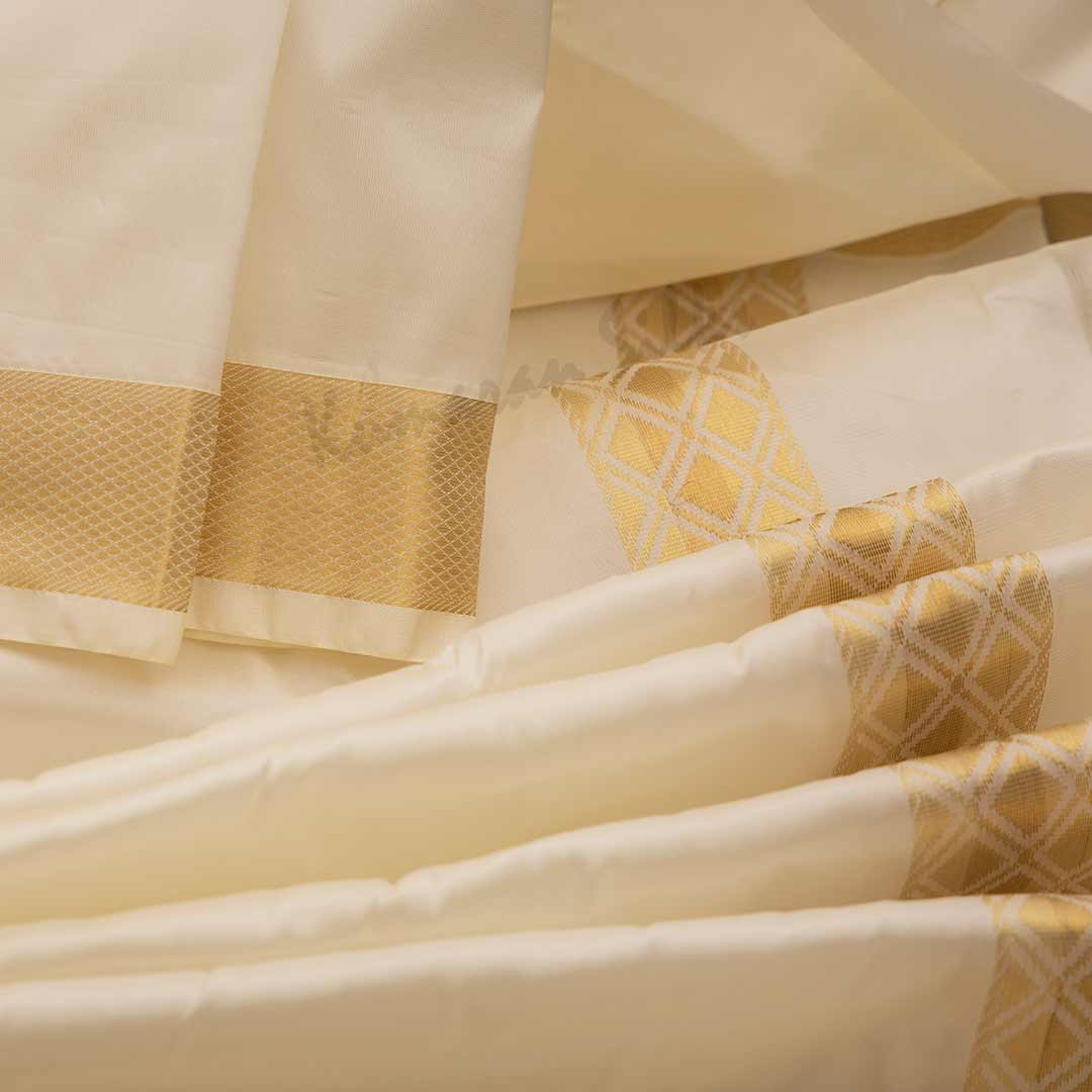 Cream Semi Silk 8 Mozham Dhoti With Matching Shirt Material 08