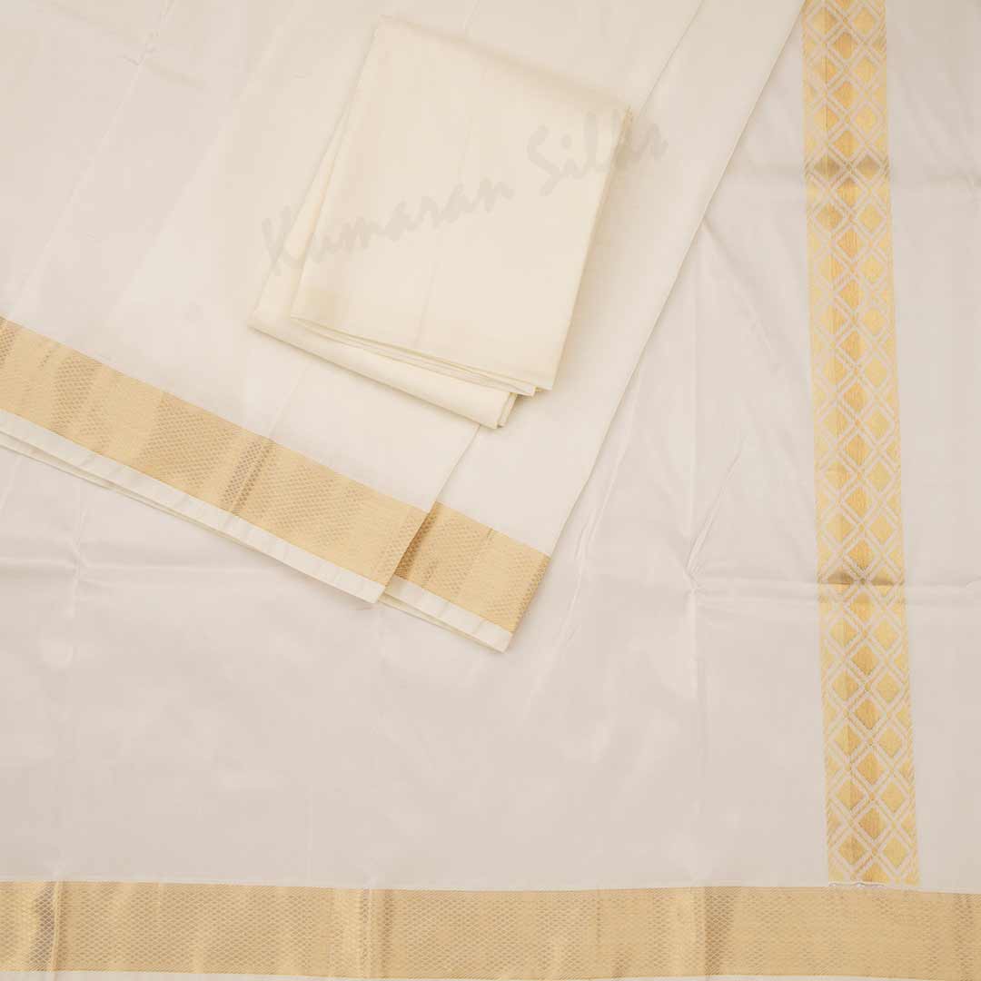 Cream Semi Silk 8 Mozham Dhoti With Matching Shirt Material 08