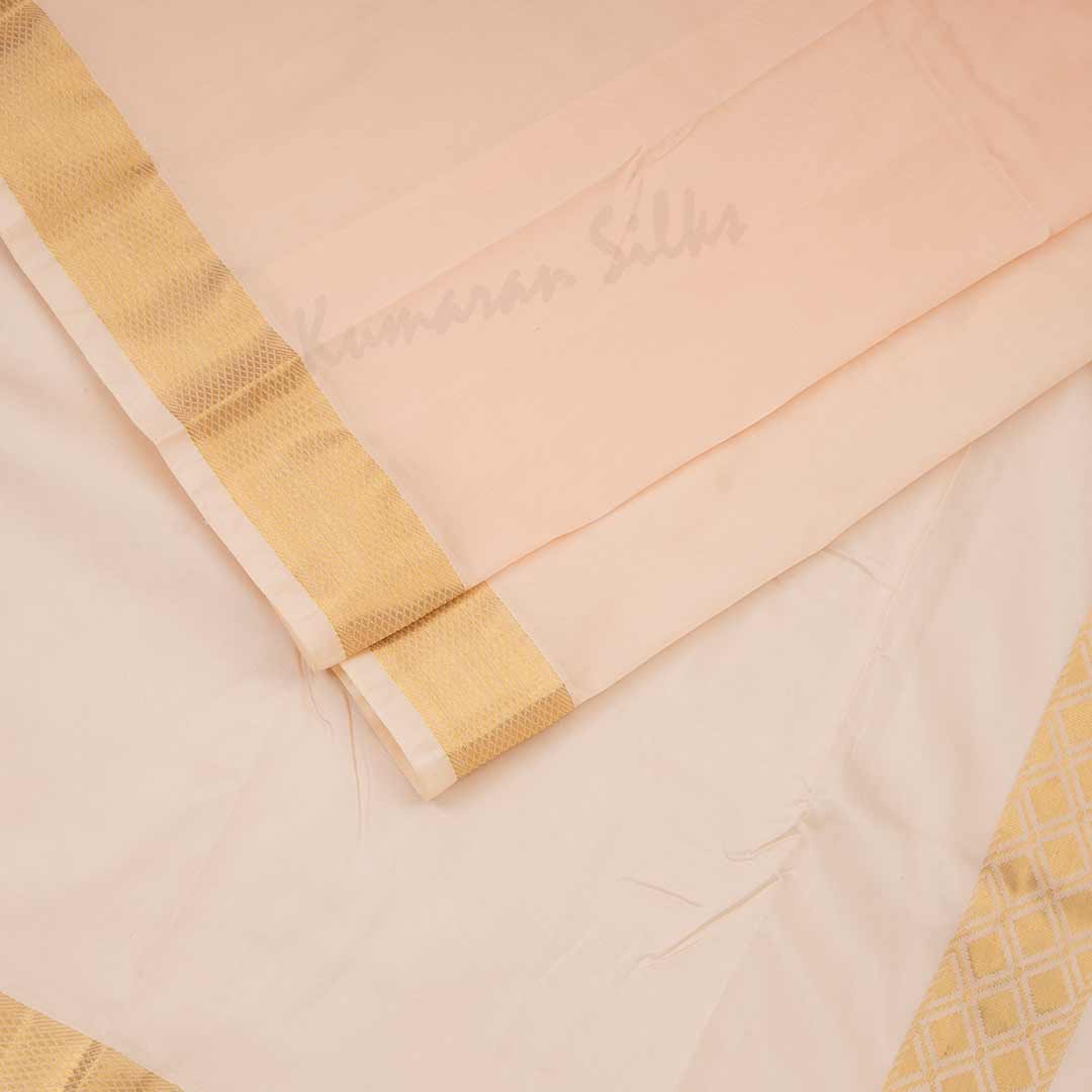 Peach Semi Silk 8 Mozham Dhoti With Matching Shirt Material 02