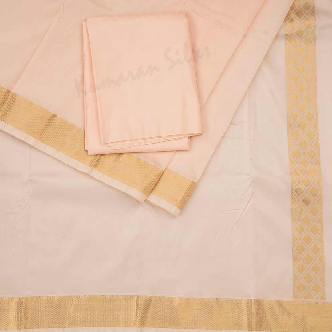 Peach Semi Silk 8 Mozham Dhoti With Matching Shirt Material 02