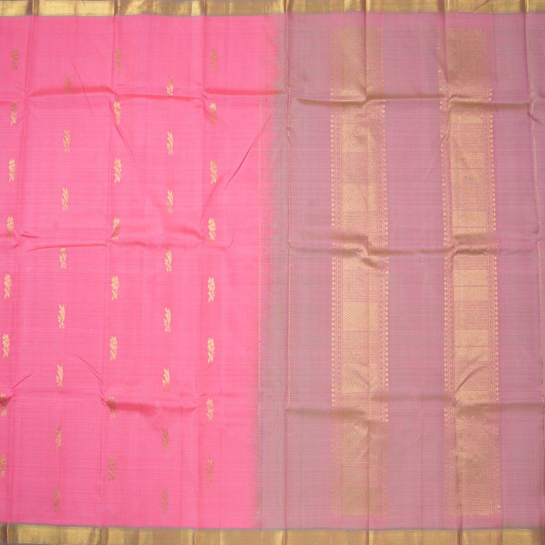 Rose Pink Handloom Silk Saree With Floral Buttas On The Body - Kumaran Silks