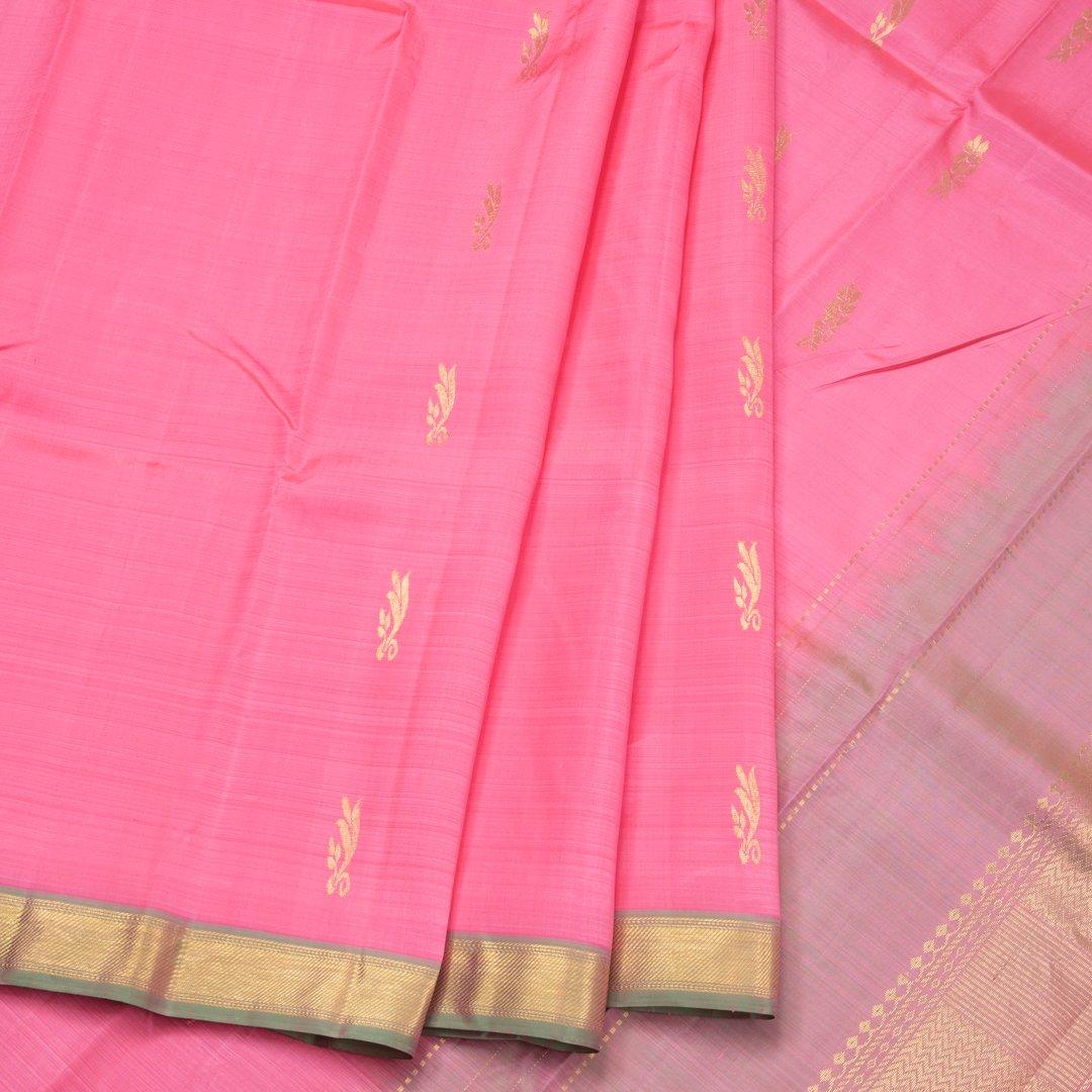 Rose Pink Handloom Silk Saree With Floral Buttas On The Body - Kumaran Silks