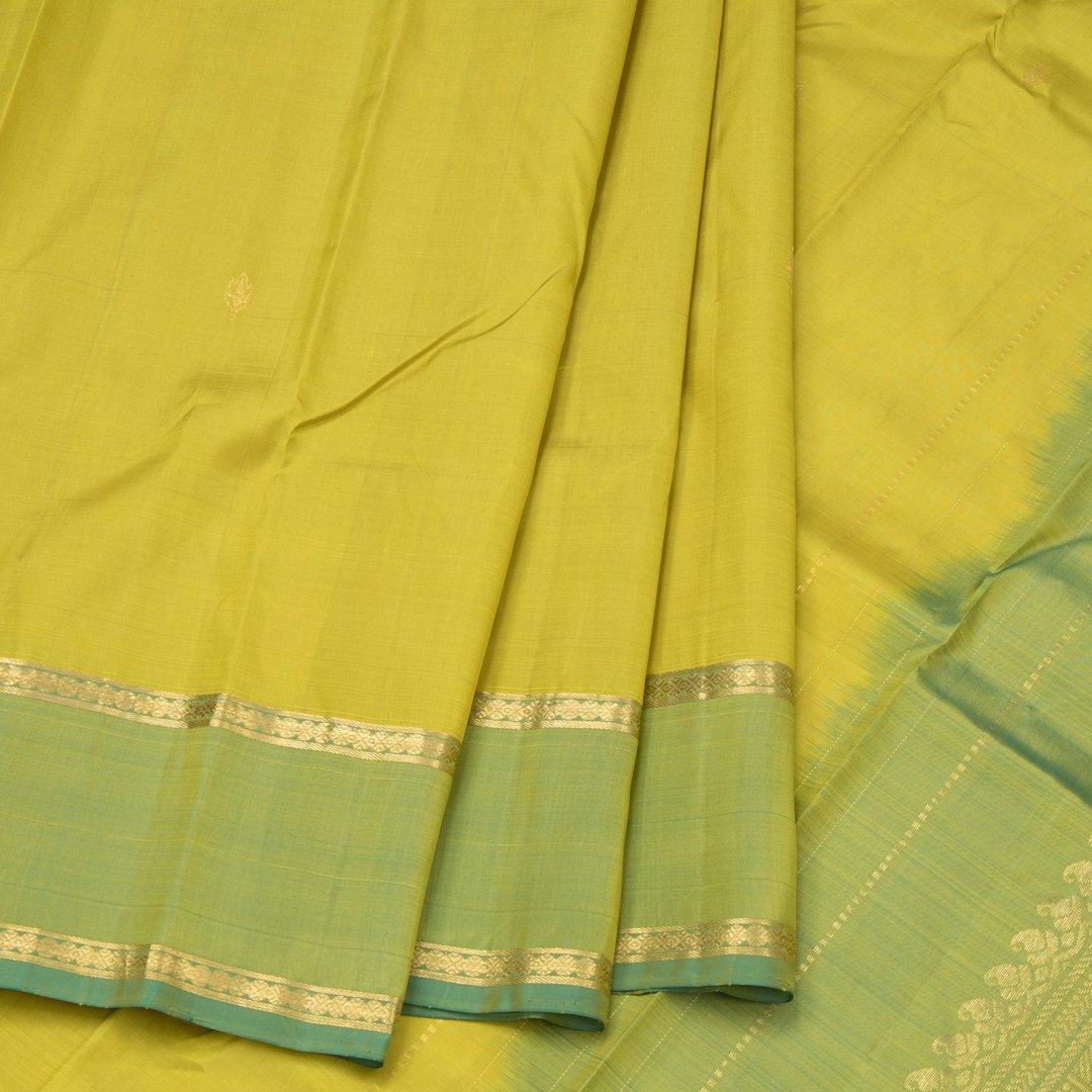 Lime Green Handloom Silk Saree With Small Buttas On the Body - Kumaran Silks