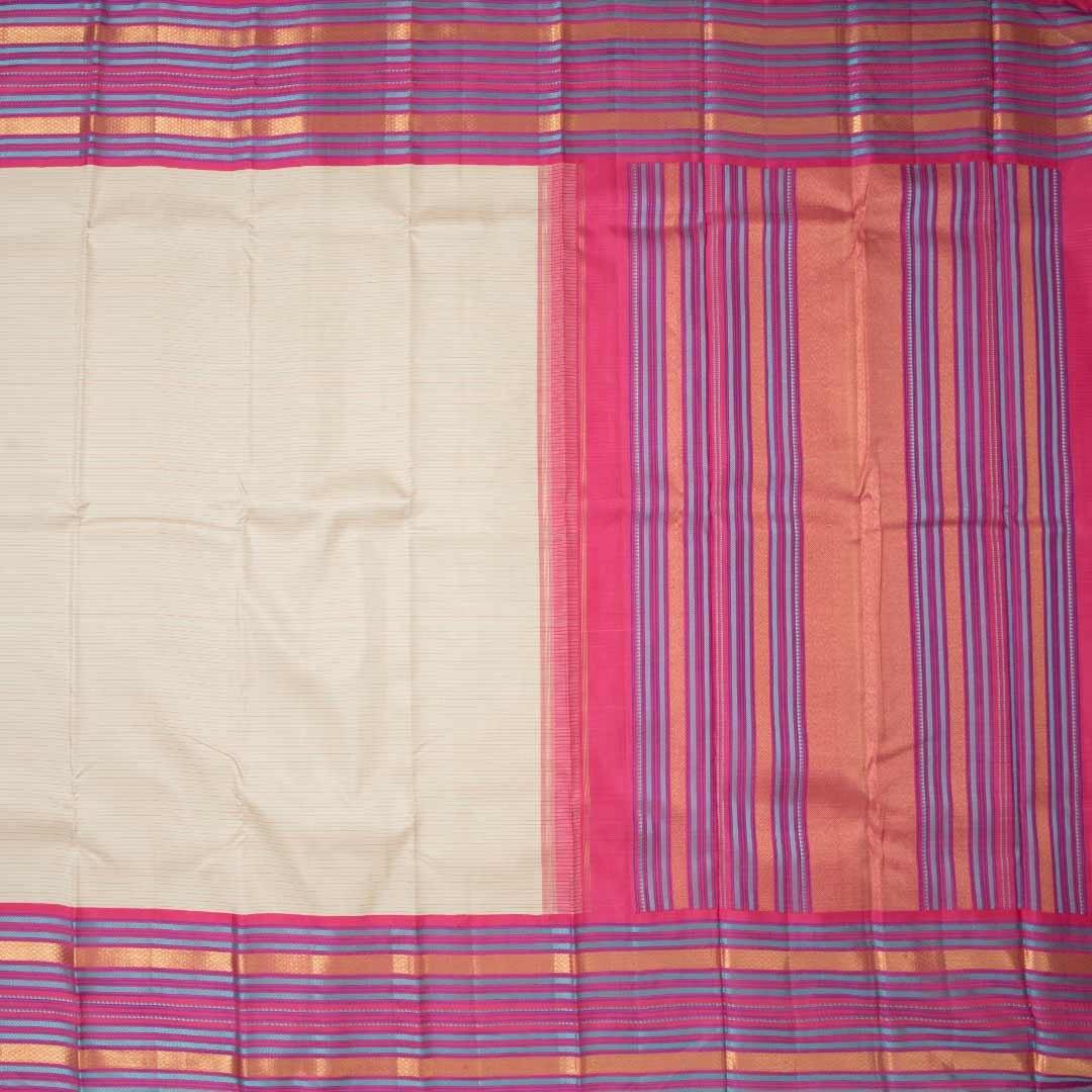 Cream Handloom Striped Silk Saree And Multi Designed Border - Kumaran Silks