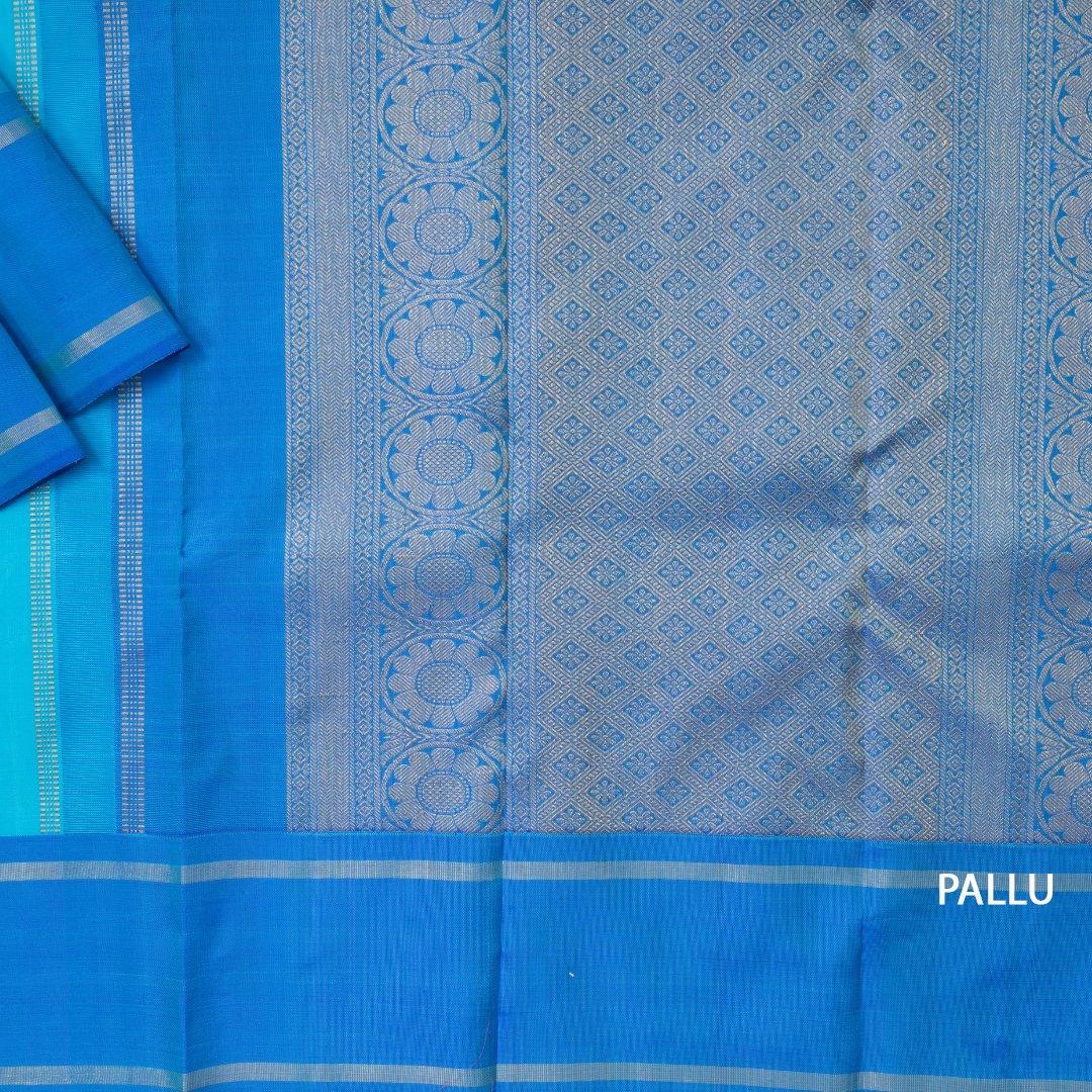 Sky Blue Handloom Silk Saree With Simple Border - Kumaran Silks