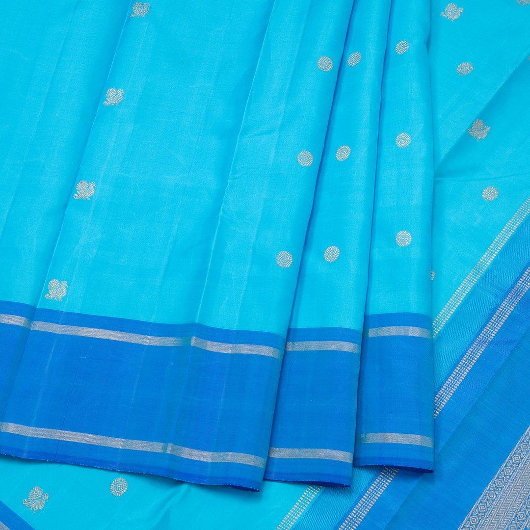 Sky Blue Handloom Silk Saree With Simple Border - Kumaran Silks