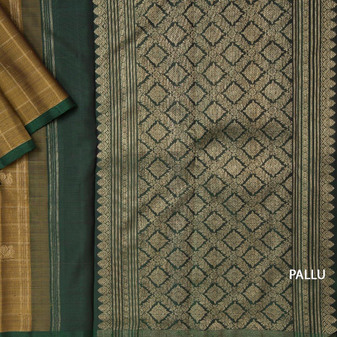 Golden Brown Handloom Checked Silk Saree - Kumaran Silks