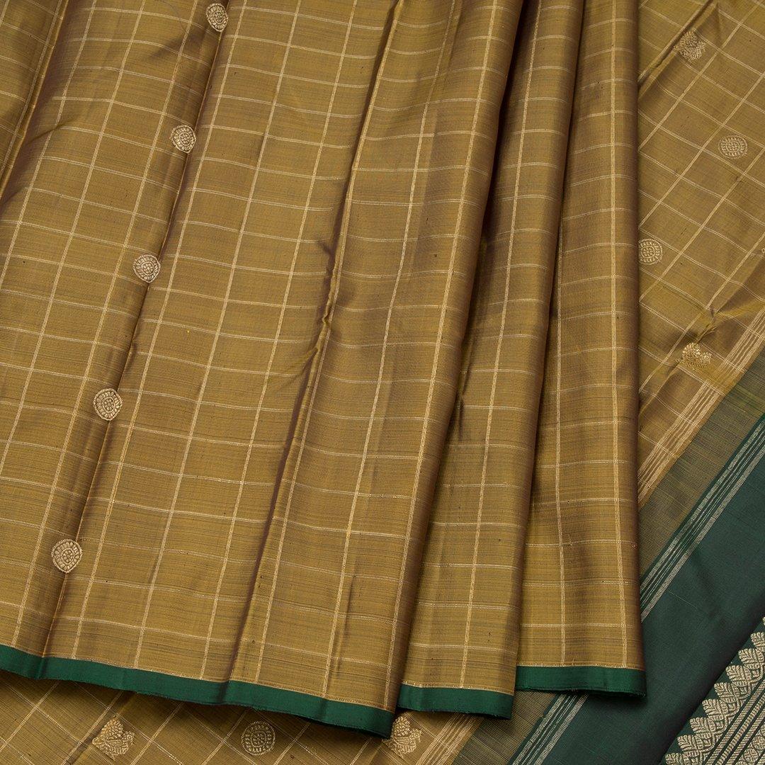 Golden Brown Handloom Checked Silk Saree - Kumaran Silks