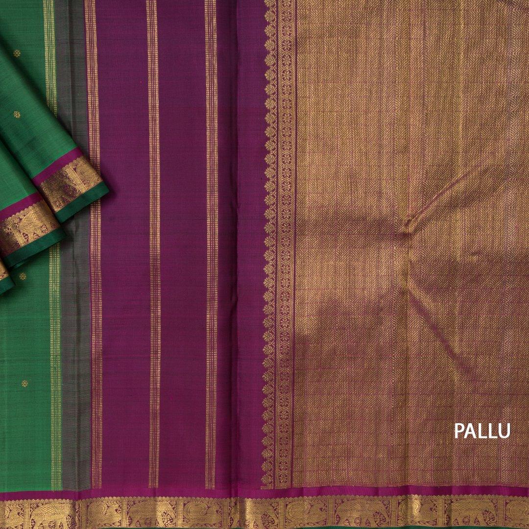 Green Handloom Silk Saree With Gold Zari Border - Kumaran Silks