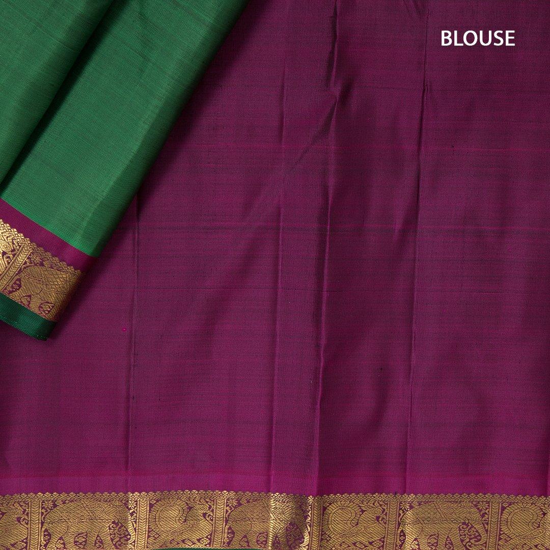 Green Handloom Silk Saree With Gold Zari Border - Kumaran Silks