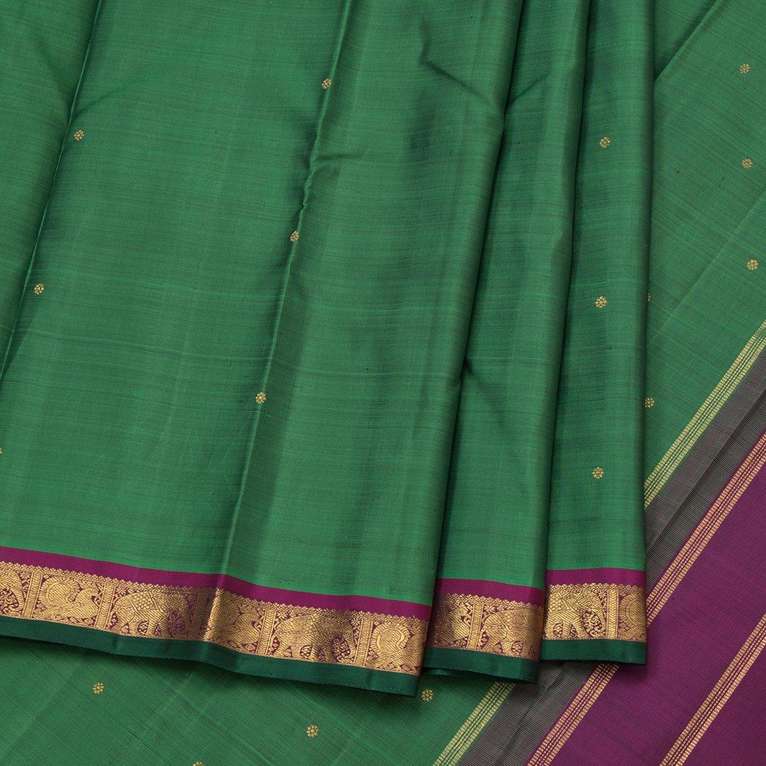 Green Handloom Silk Saree With Gold Zari Border - Kumaran Silks