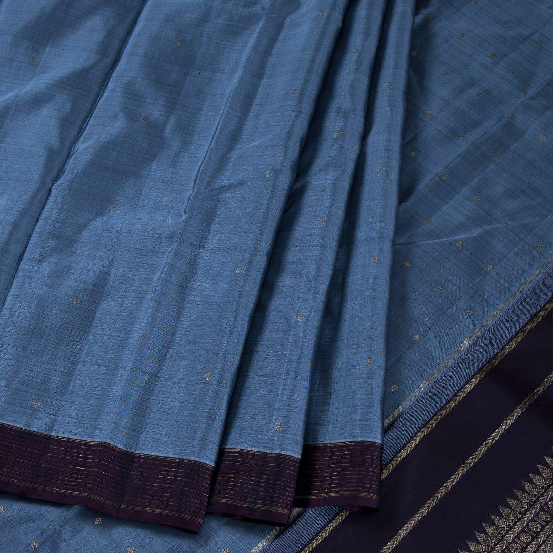 Greyish Blue Handloom Silk Saree With Striped Border - Kumaran Silks