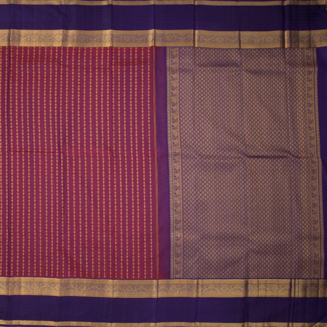 Brick Red Colour Silk Saree with Small Buttas And Purple Border - Kumaran Silks