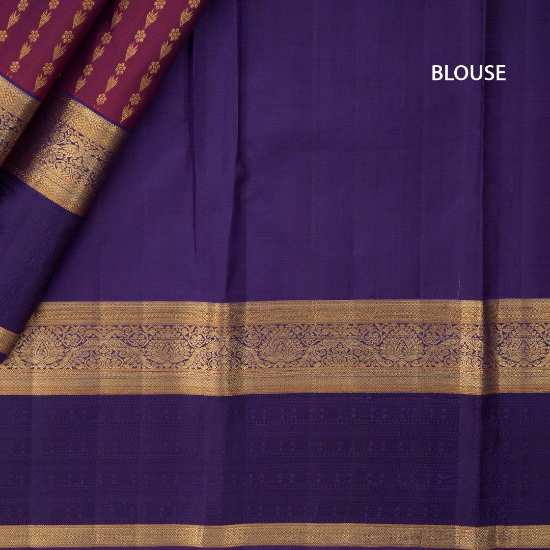 Brick Red Colour Silk Saree with Small Buttas And Purple Border - Kumaran Silks