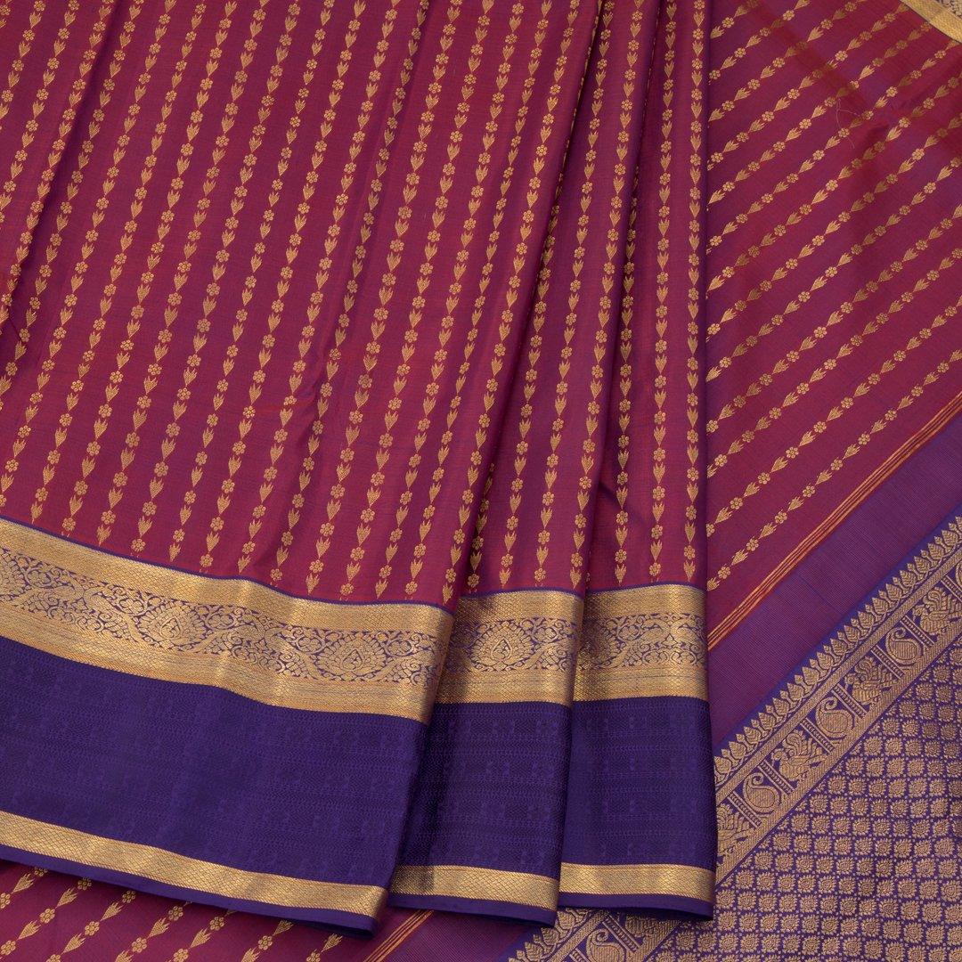 Brick Red Colour Silk Saree with Small Buttas And Purple Border - Kumaran Silks