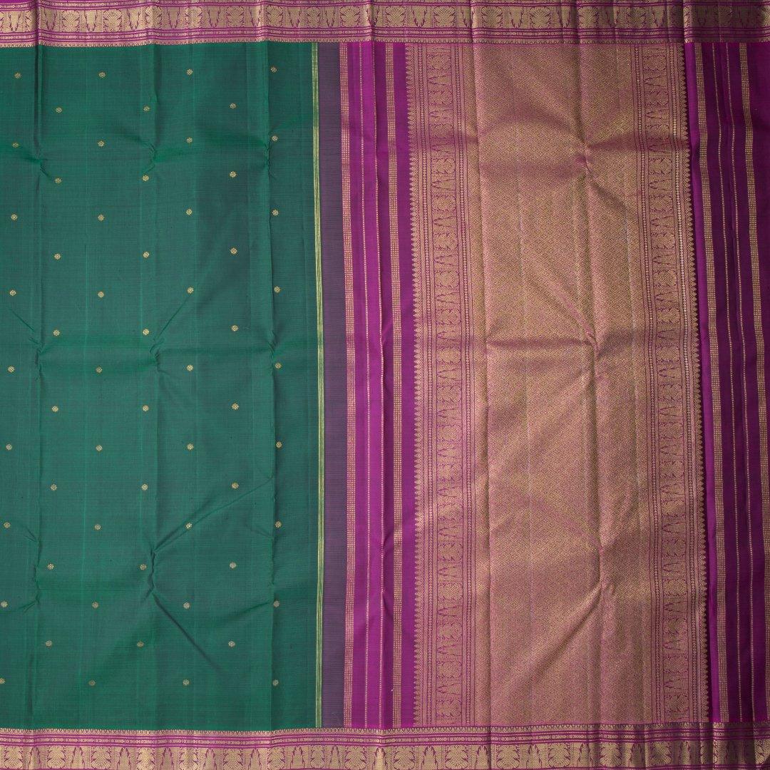 Bottle Green Silk Saree With Small Buttas And Zari Border - Kumaran Silks