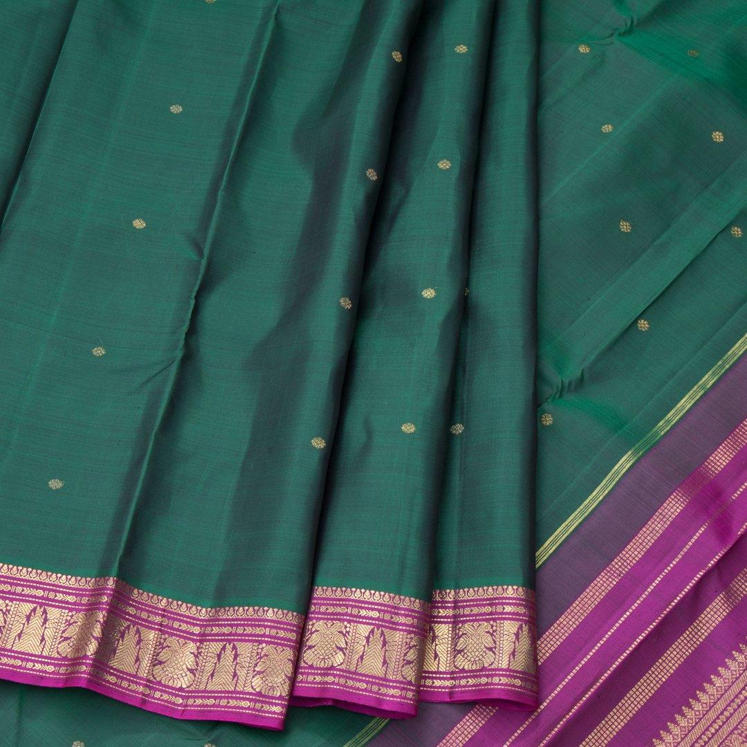 Bottle Green Silk Saree With Small Buttas And Zari Border - Kumaran Silks