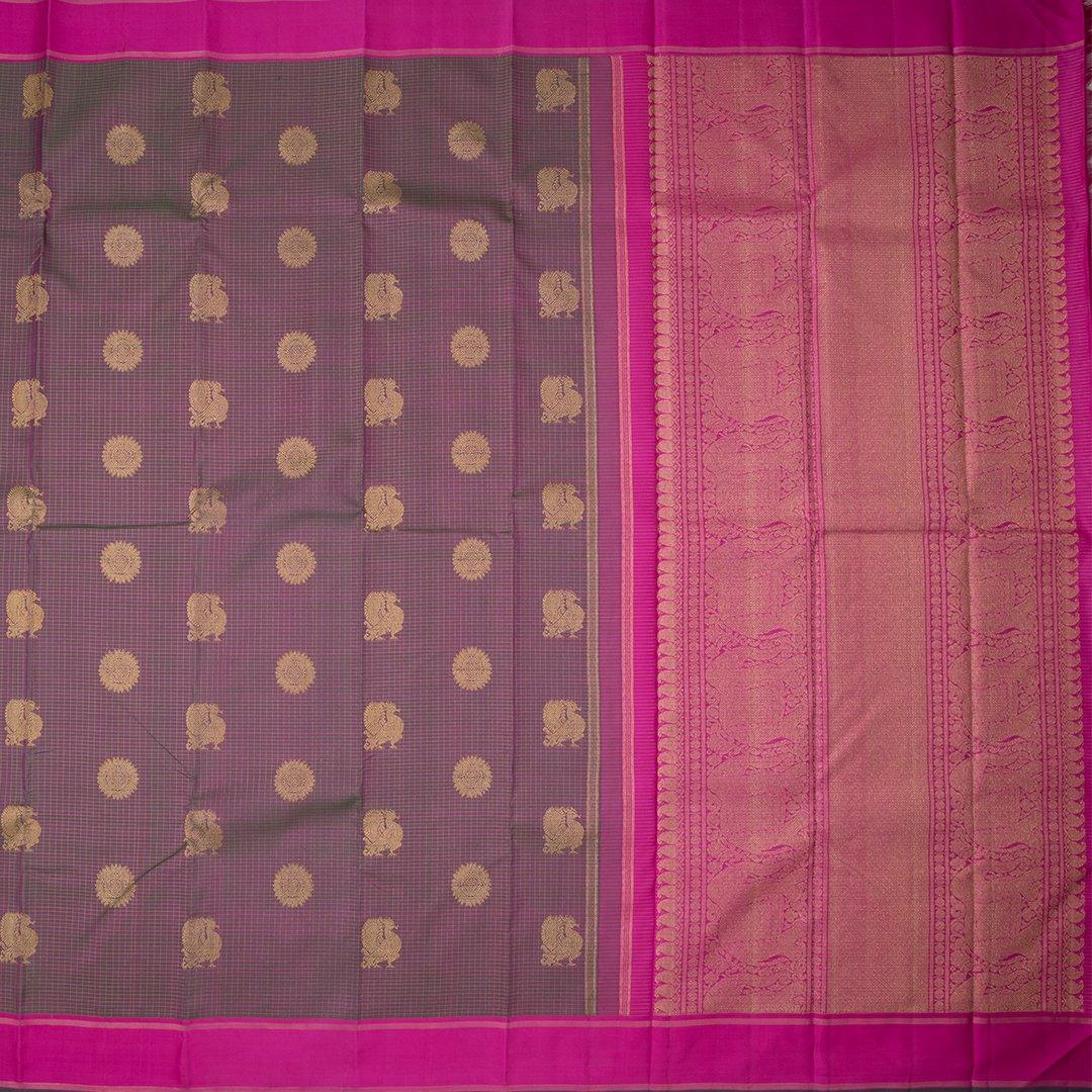 Shot Colour Micro Checked Silk Saree With Elephant Design On The Pallu - Kumaran Silks