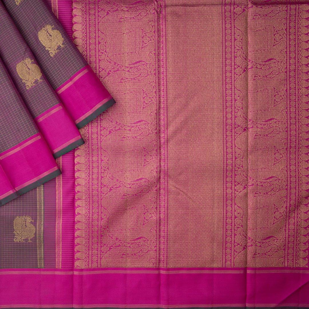 Shot Colour Micro Checked Silk Saree With Elephant Design On The Pallu - Kumaran Silks