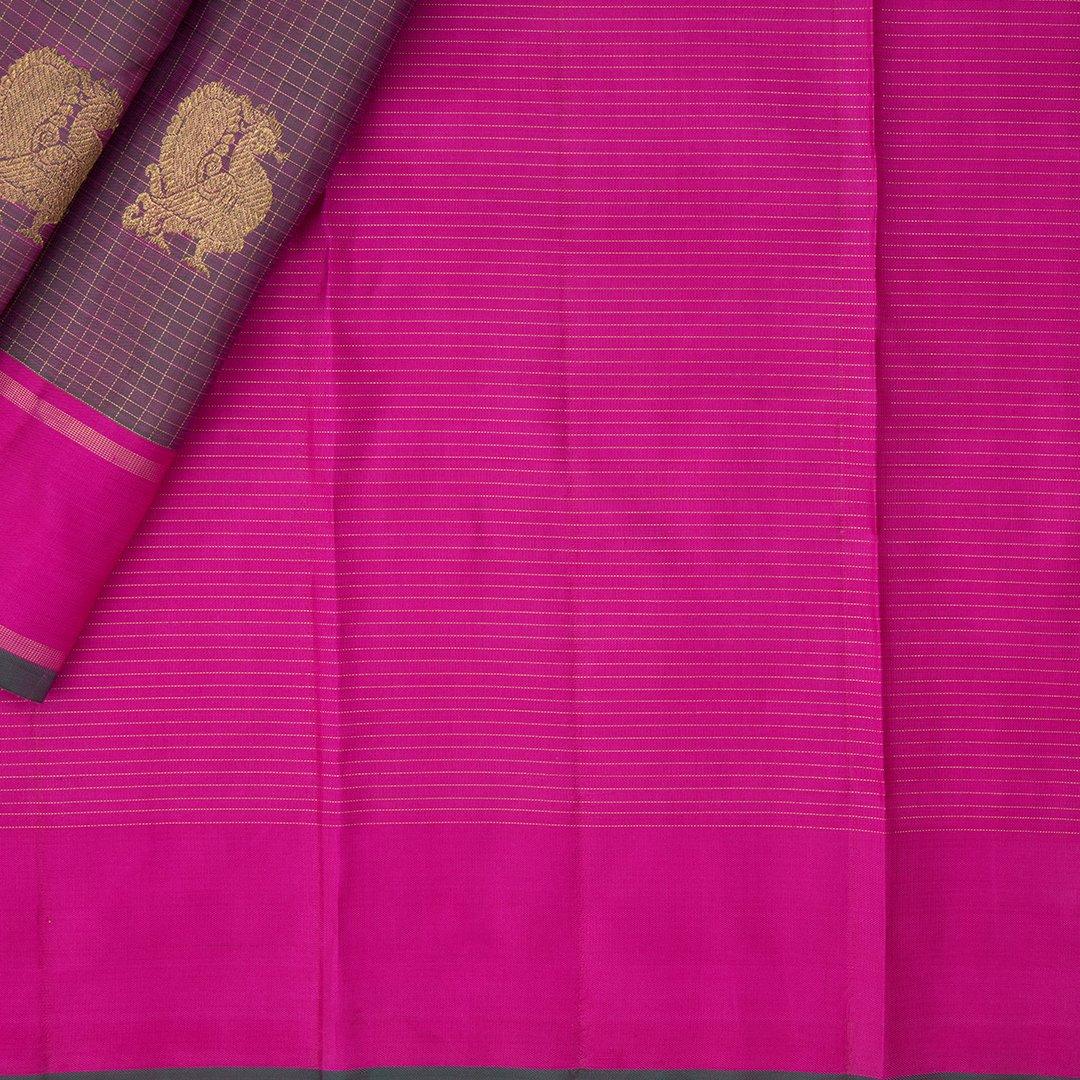 Shot Colour Micro Checked Silk Saree With Elephant Design On The Pallu - Kumaran Silks