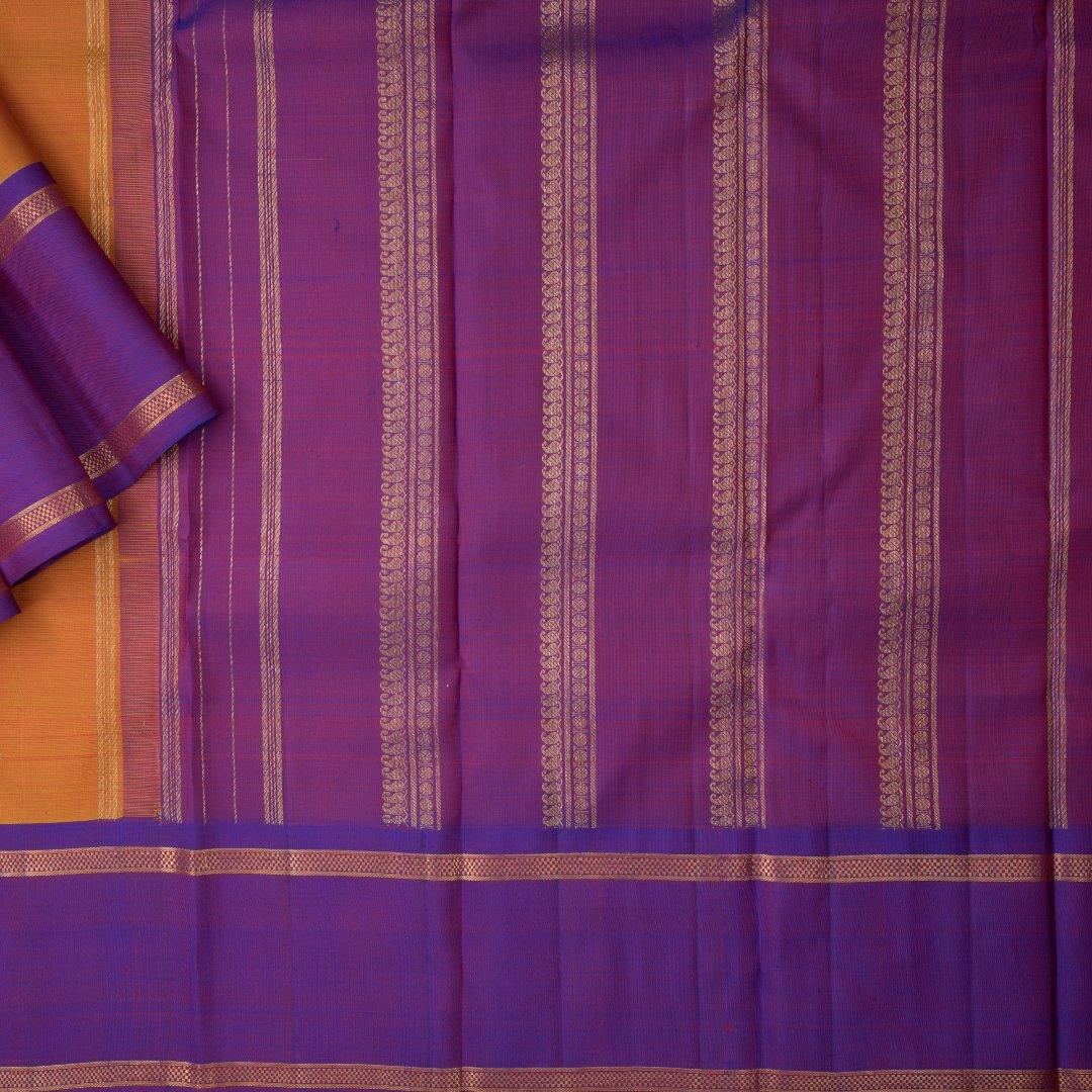 Mango Yellow Silk Saree With Purple Border - Kumaran Silks