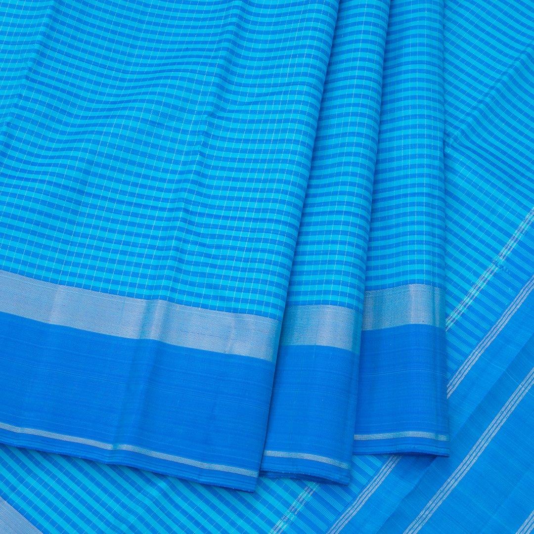 Blue Micro Checked Silk Saree And Simple Border - Kumaran Silks