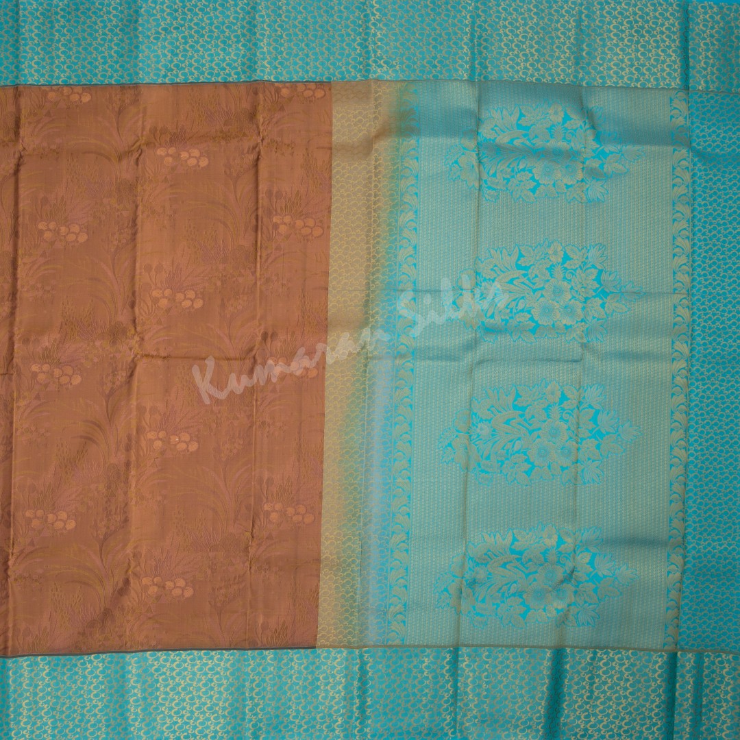 Brown Silk Saree With Floral Motif And Blue Border - Kumaran Silks - https://cdn.shopify.com/s/files/1/0565/0697/4251/files/KSSMLSR37181-1.jpg