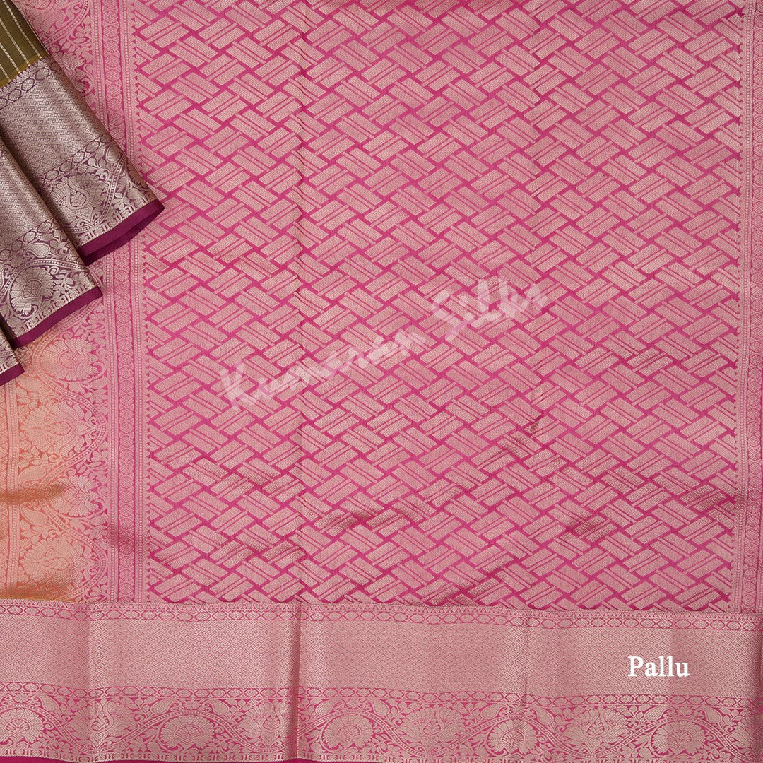 Golden Brown Striped Silk Saree With Contrast Pallu - Kumaran Silks