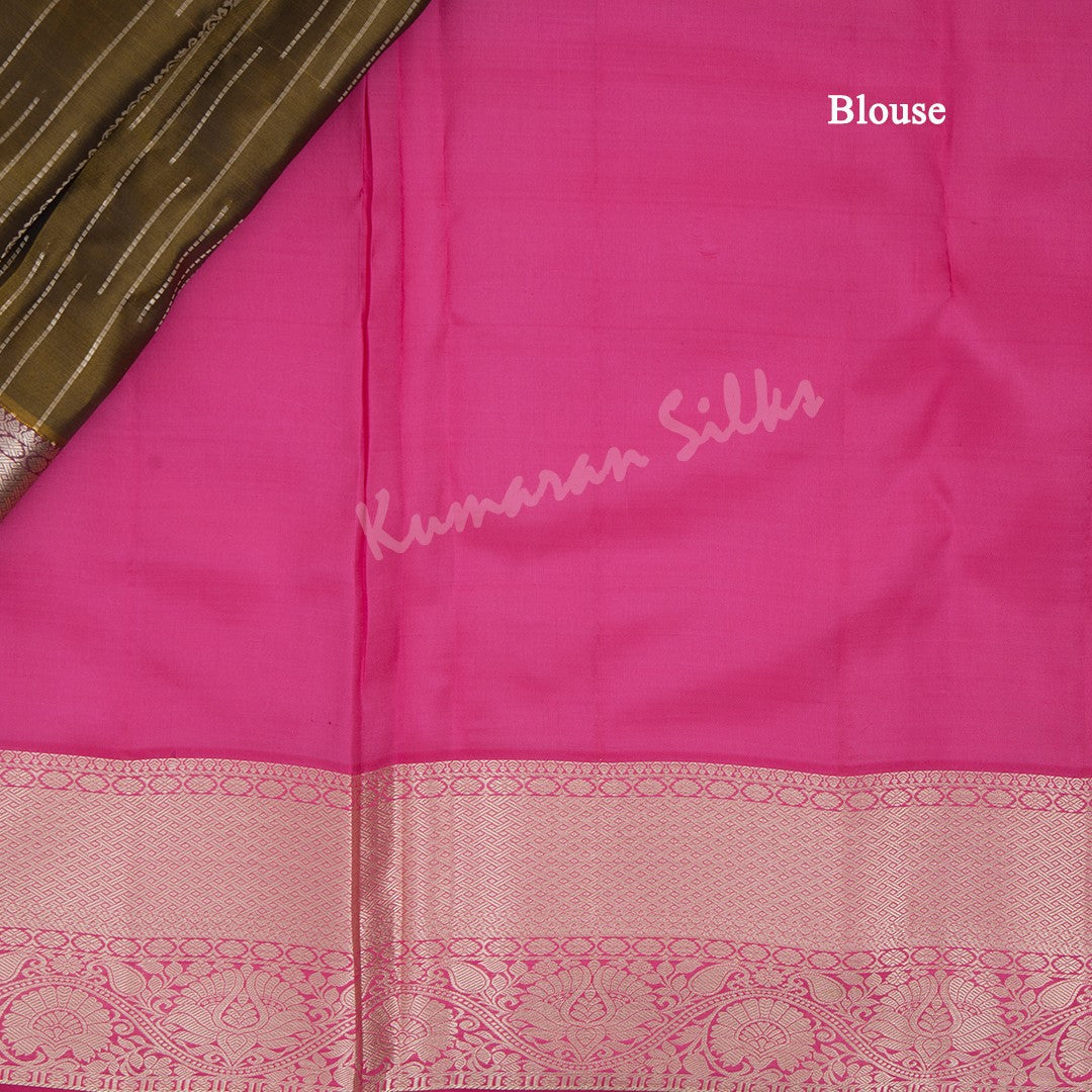 Golden Brown Striped Silk Saree With Contrast Pallu - Kumaran Silks