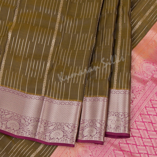 Golden Brown Striped Silk Saree With Contrast Pallu - Kumaran Silks