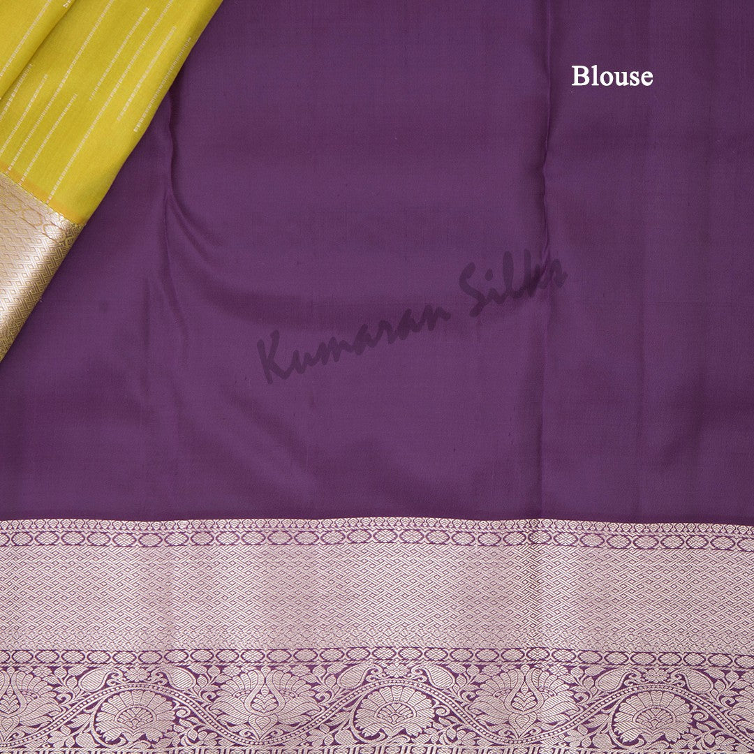 Lime Green Striped Silk Saree With Contrast Pallu - Kumaran Silks