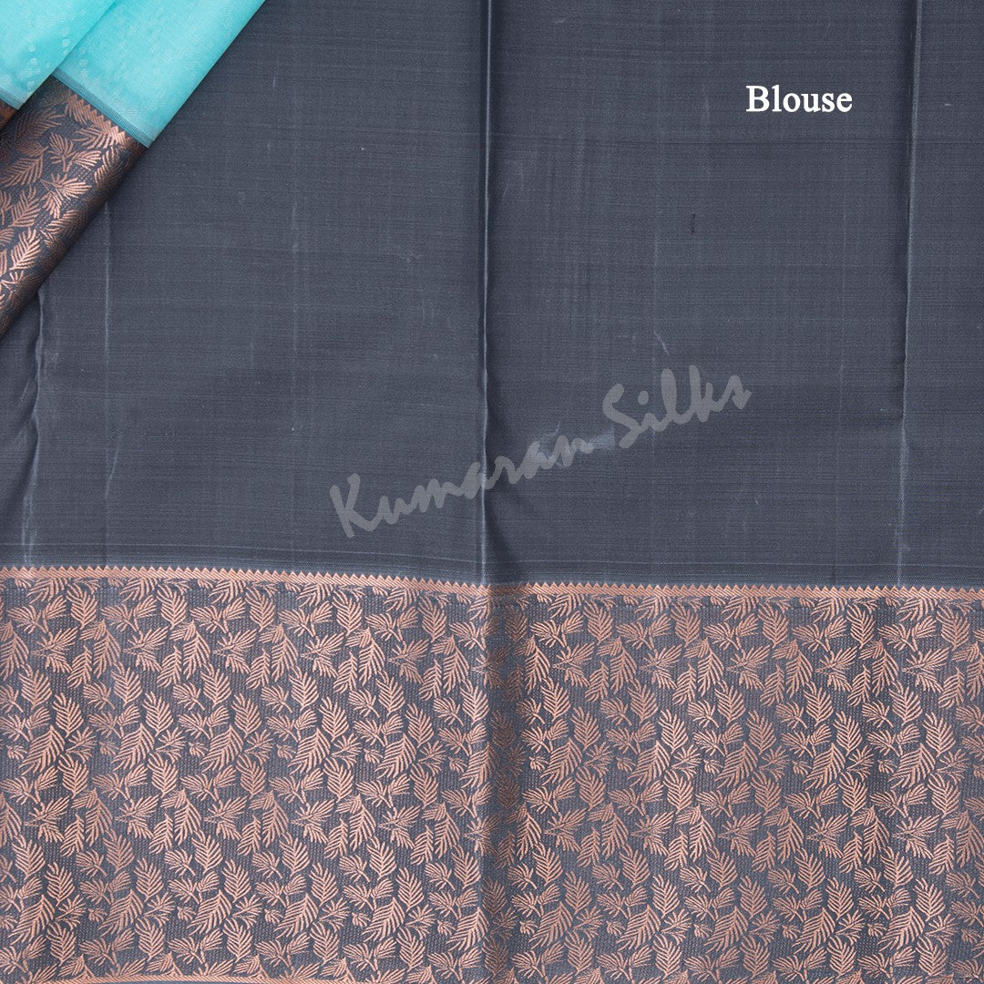 Sky Blue Silk Saree With Diamond Design And Grey Leaf Patterned Border - Kumaran Silks