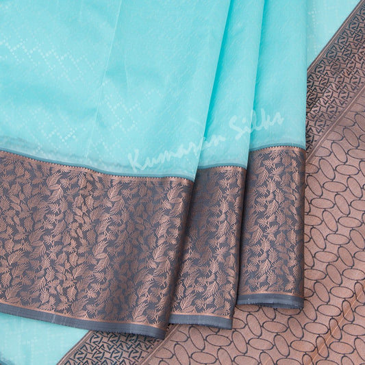 Sky Blue Silk Saree With Diamond Design And Grey Leaf Patterned Border - Kumaran Silks
