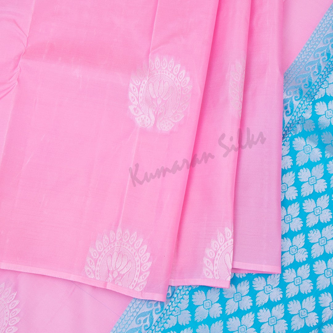 Rose Pink Borderless Silk Saree With Peacock Design - Kumaran Silks