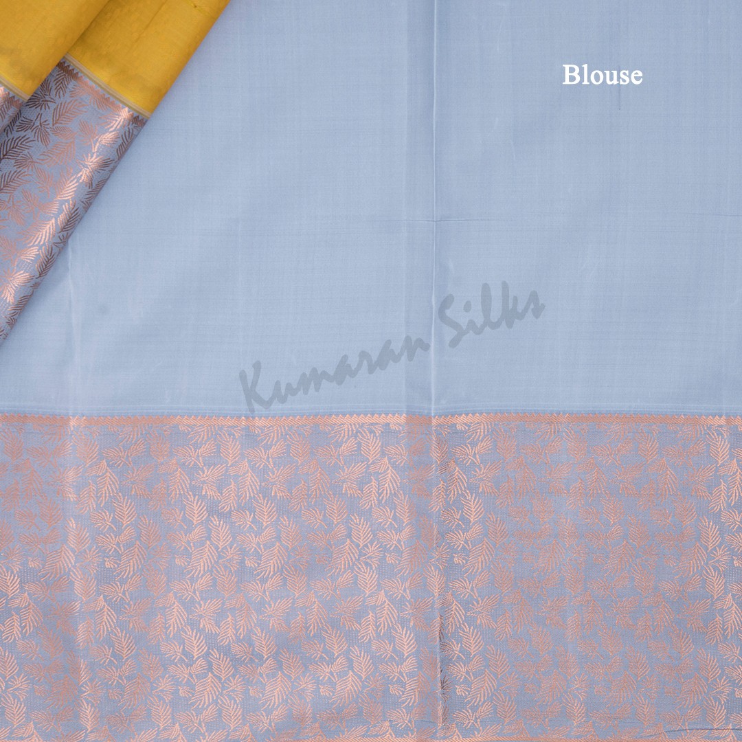 Mustard Silk Saree With Diamond Design And Grey Leaf Patterned Border - Kumaran Silks