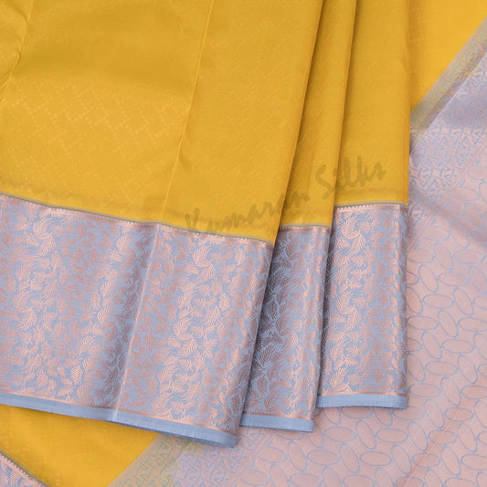 Mustard Silk Saree With Diamond Design And Grey Leaf Patterned Border - Kumaran Silks