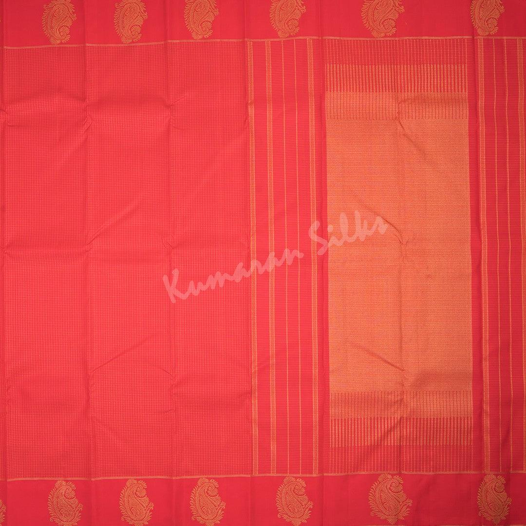 Chilli Red Micro Checked Silk Saree With Mango Border - Kumaran Silks