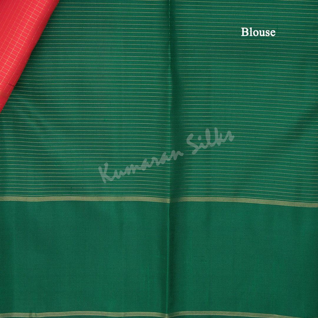 Chilli Red Micro Checked Silk Saree With Mango Border - Kumaran Silks