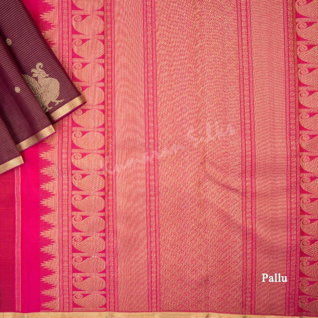 Maroon Vairaoosi Silk Saree With Mango And Temple Design On The Pallu - Kumaran Silks